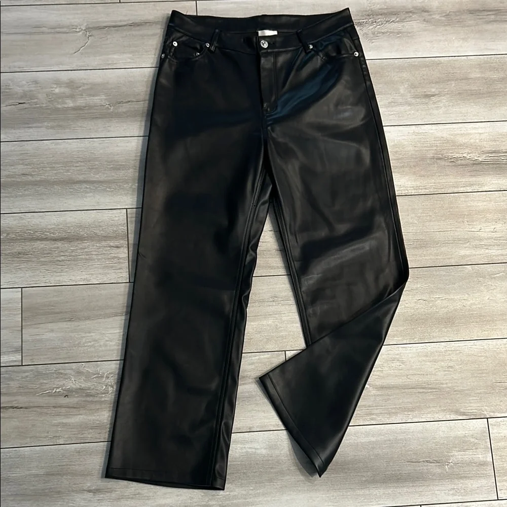 Industry faux leather wide leg black pants size 10